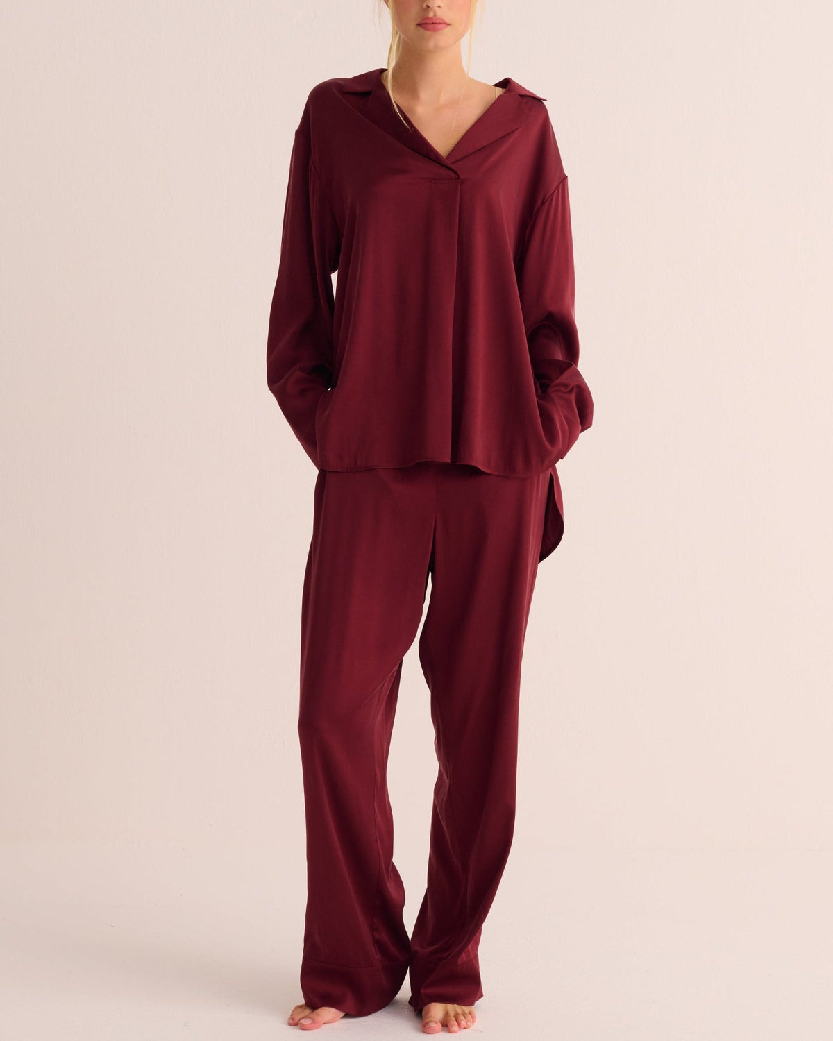 Moonlit Silk Pyjama Set — Merlot