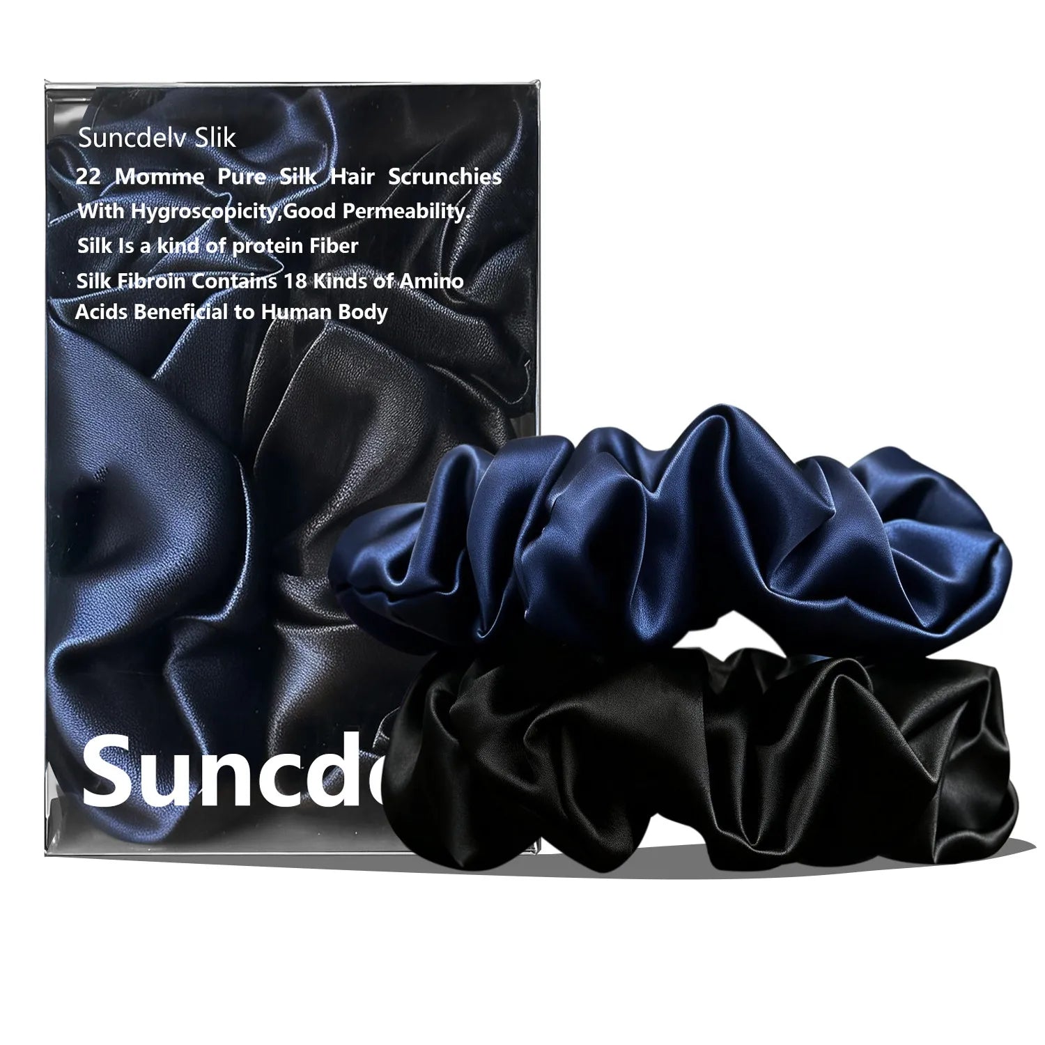 Midnight Black & Moonlit Navy silk scrunchie